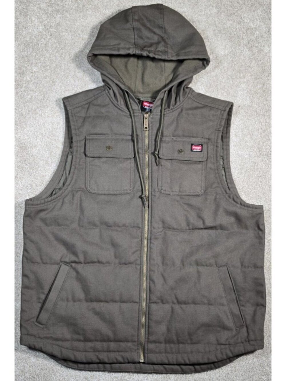 Wrangler Workwear Full Zip Hooded Lined Canvas Vest Outdoor Chore Work Men's XL